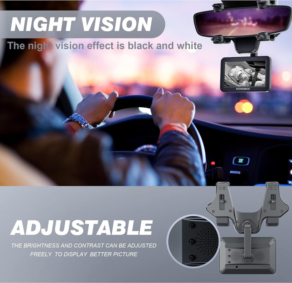 Baby Car Camera with 4.3'' HD Display, 1080P Night Vision, 360° Rearview Mirror Display Bracket R775105