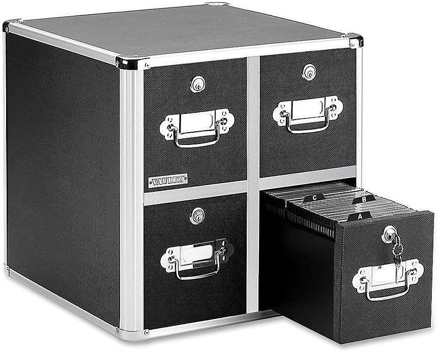 Locking CD File Cabinet, 4 Drawers, Black L2029