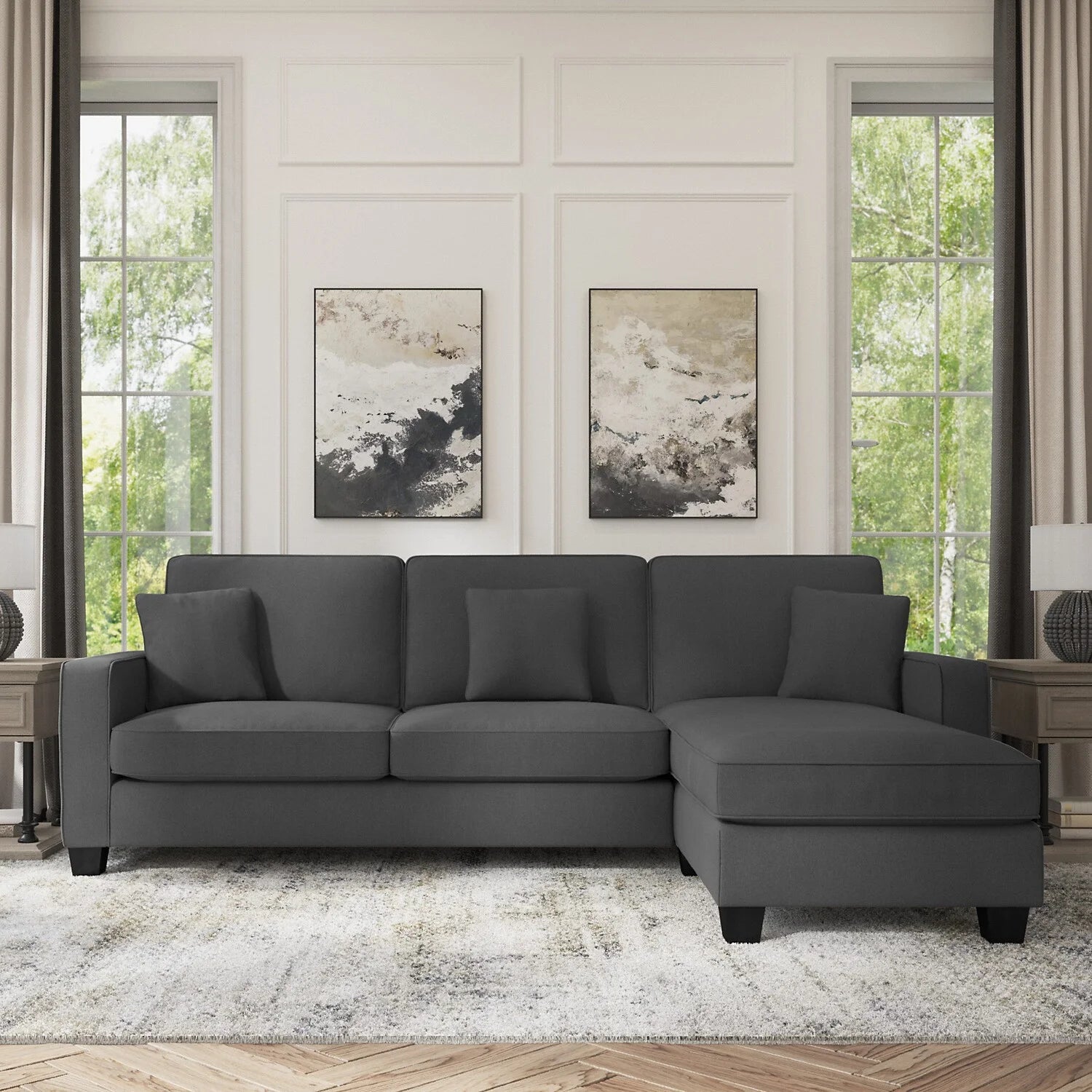 Light Gray Microsuede Sectional Couch with Reversible Chaise B4539