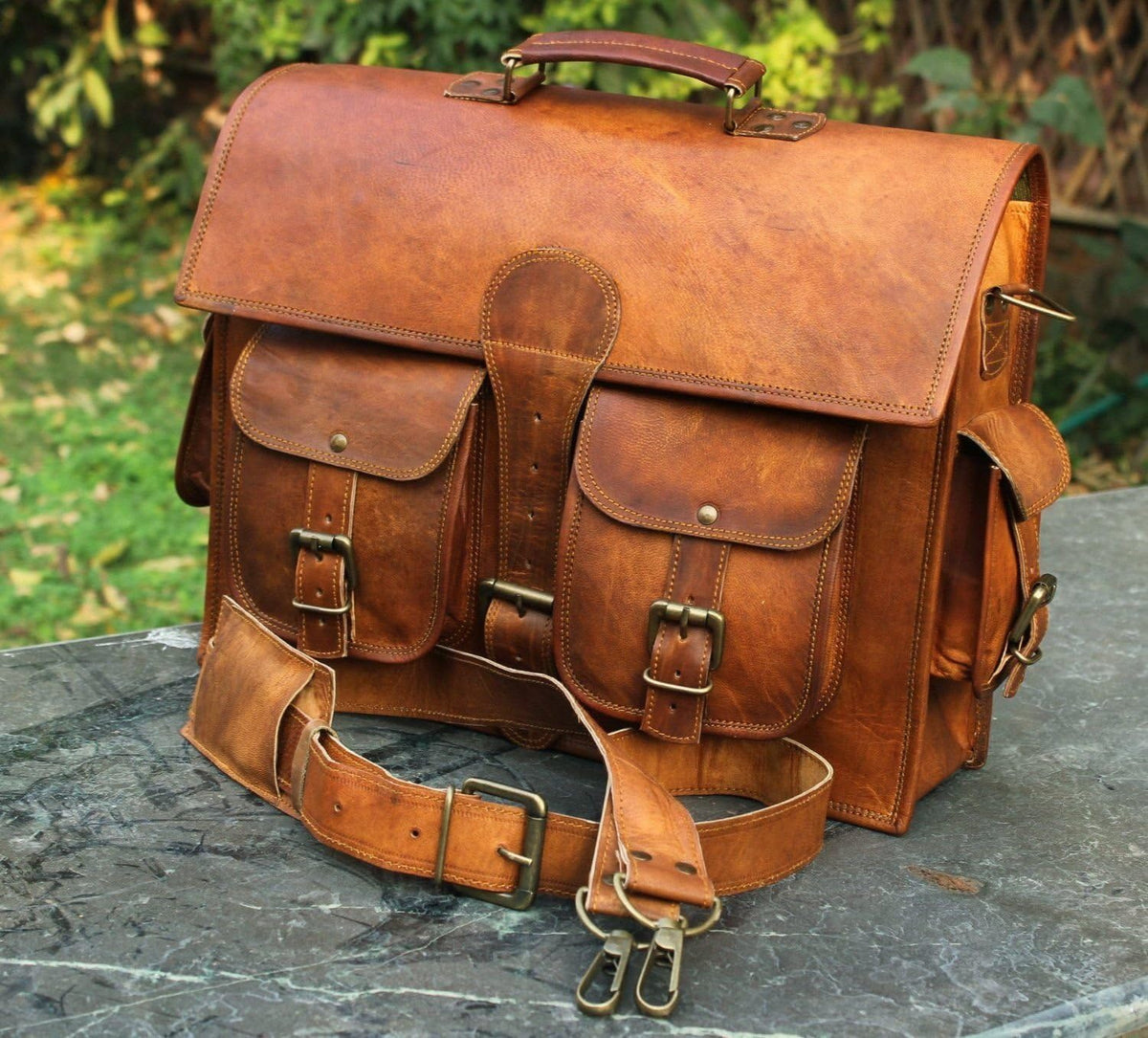 Vintage Leather Laptop Messenger Bag N9466