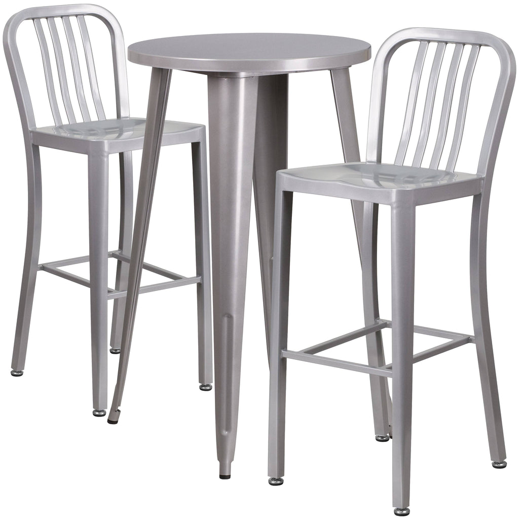 Orange Round Metal Bar Table Set with 2 Stools D7833