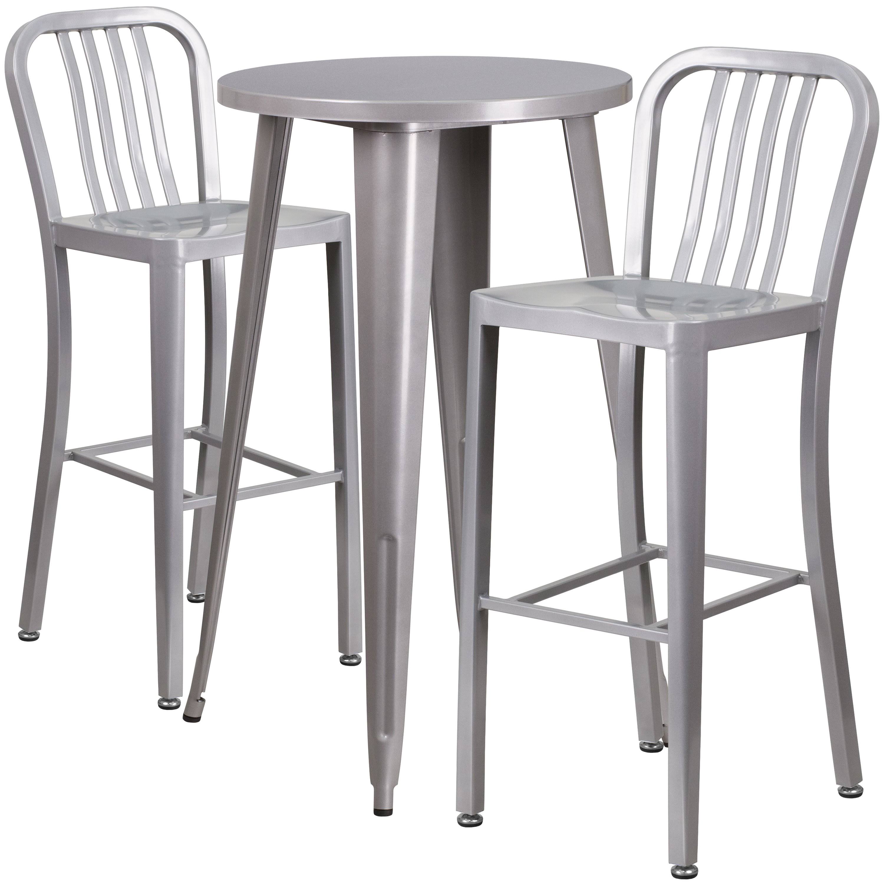 Orange Round Metal Bar Table Set with 2 Stools D7833