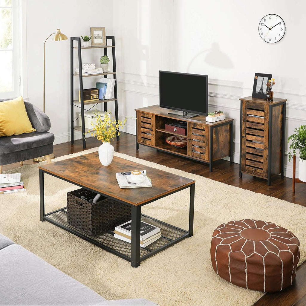 Rustic Brown TV Stand with Storage Shelves and Louvered Doors S288968