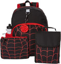 16 inch Red Black Spiderweb Backpack with Lunch Box and Water Bottle C8646