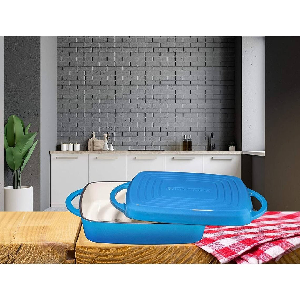 Fire Red Enameled Cast Iron Square Casserole Baking Pan with Griddle Lid H66149