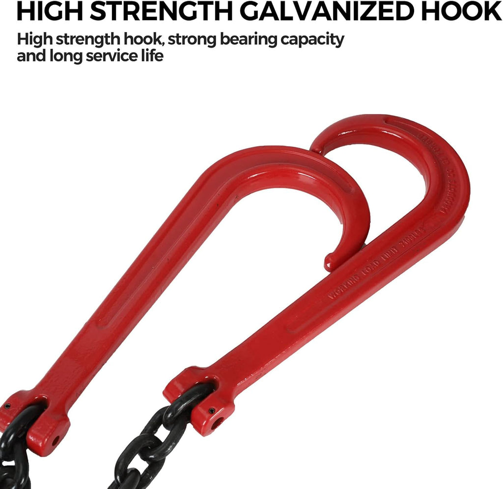 Tow Recovery V Chain with 3/8" x 2' Legs, Two 15" J-Hook & Eye Cradle Grab Hook L875429