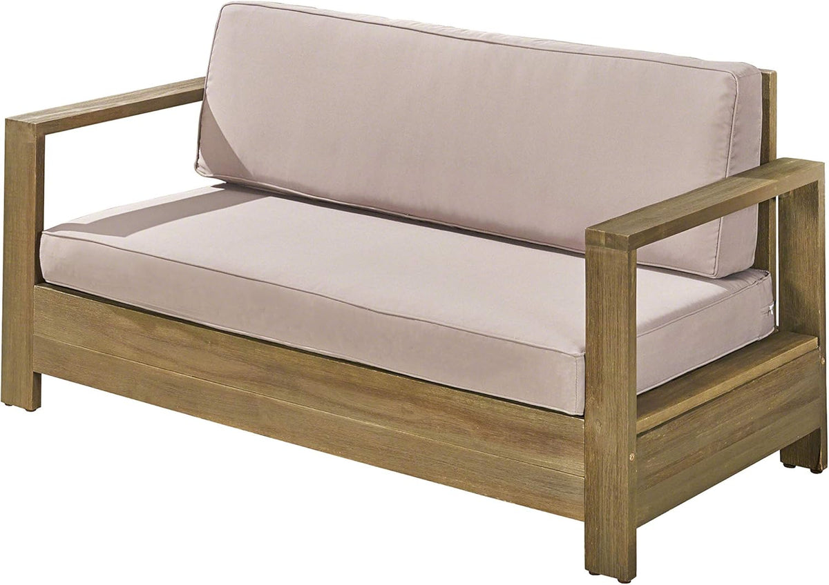Brushed Brown Patina and Light Gray Acacia Wood Loveseat Q490743
