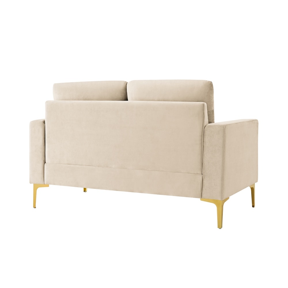 Orange Velvet Loveseat With Gold Metal Legs Square Armrest Small Sofa Couch Y21704