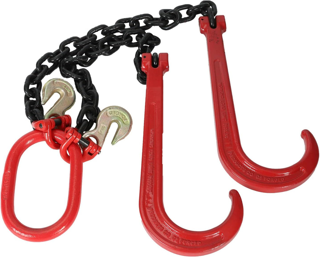 Tow Recovery V Chain with 3/8" x 2' Legs, Two 15" J-Hook & Eye Cradle Grab Hook L875429