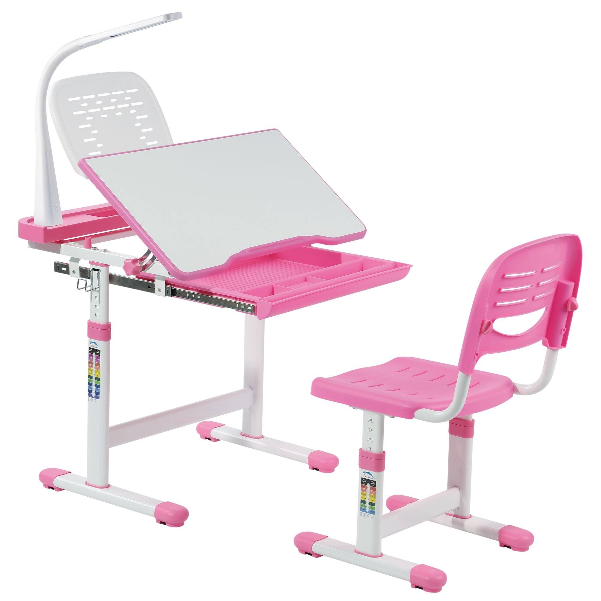 Gray Kid's Desk and Chair Set with Lamp and Book Holder D266956