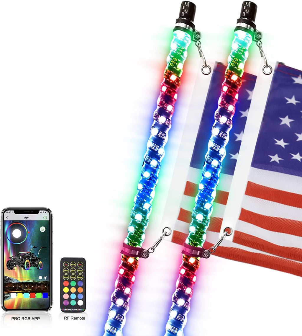 2PCS 5FT LED Whips Light with Remote and app H5206