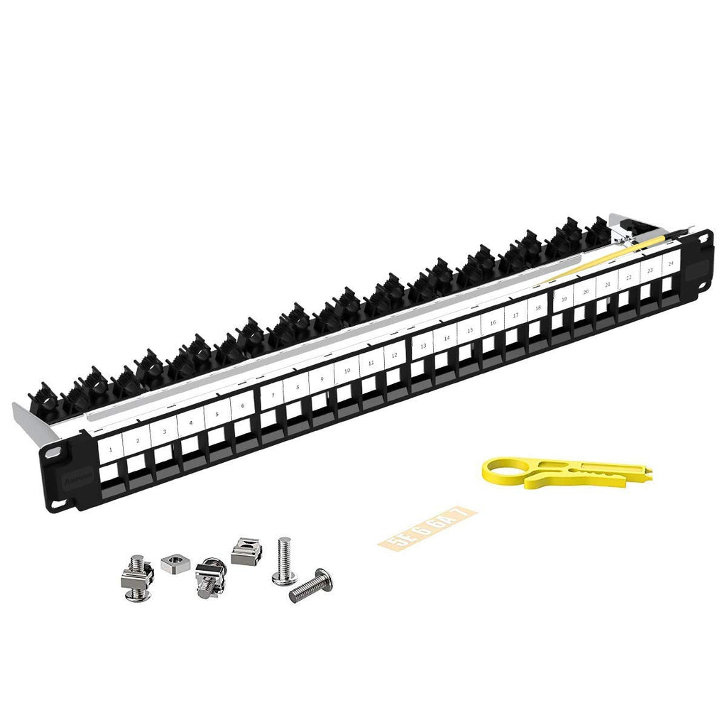 24 Ports 1U Blank Keystone Patch Panel with Rear Cable Management Panel O570