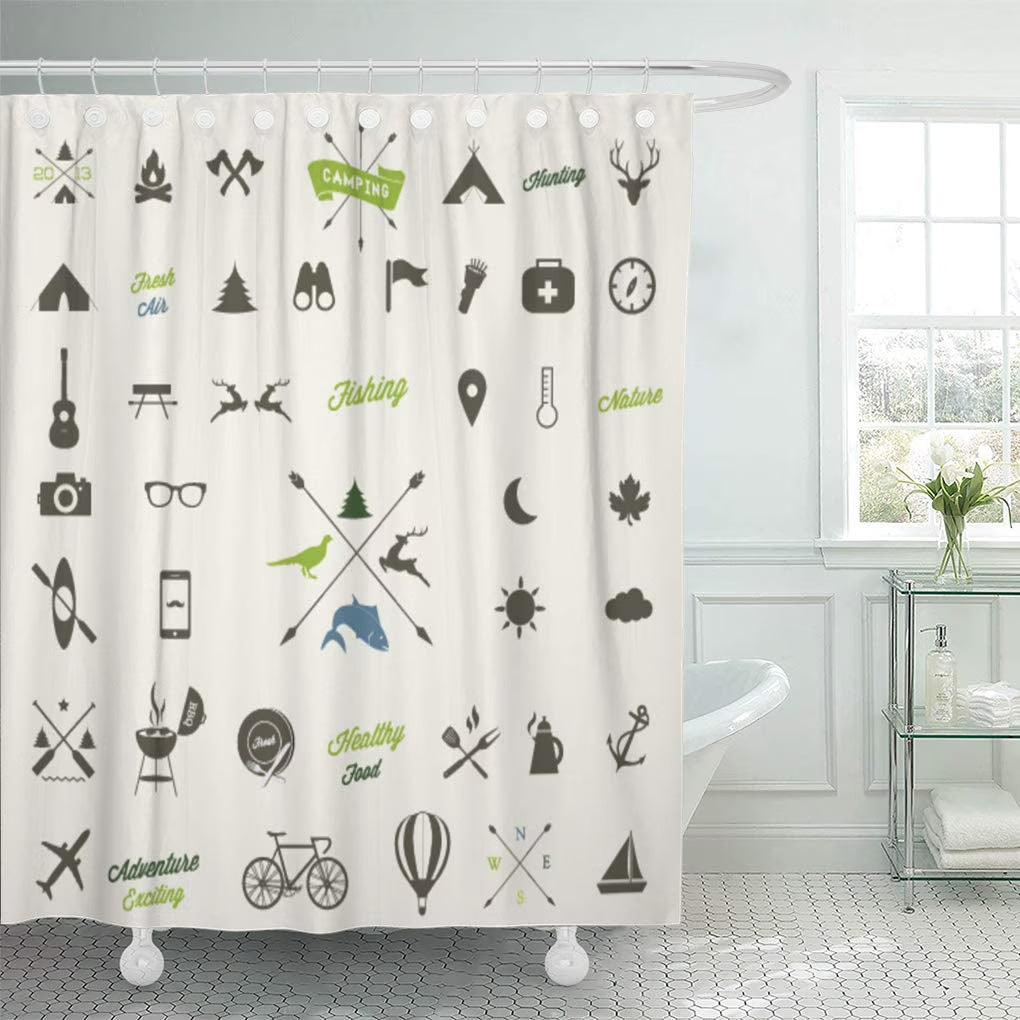 Mountain Camp Camping Fire Tent Map Campfire Forest Shower Curtain 66x72 inch U338763