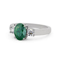 Oval Cut Emerald Three Stone Ring 14K White Gold Size 4 G911