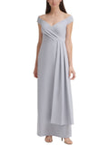 Gray Stretch Zippered Off Shoulder Formal Gown Dress 12 E21820