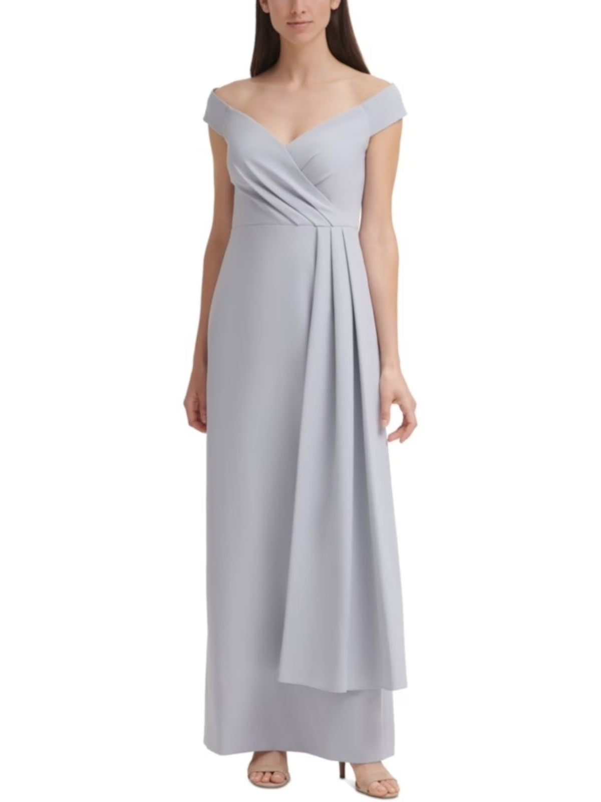 Gray Stretch Zippered Off Shoulder Formal Gown Dress 12 E21820