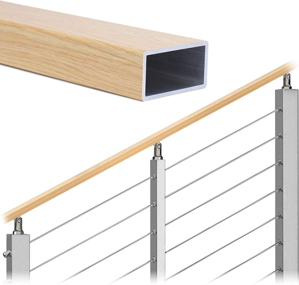 3.3ft Aluminum Cable Railing Handrail with Red Oak Wood Grain Bracket Hardware H26854