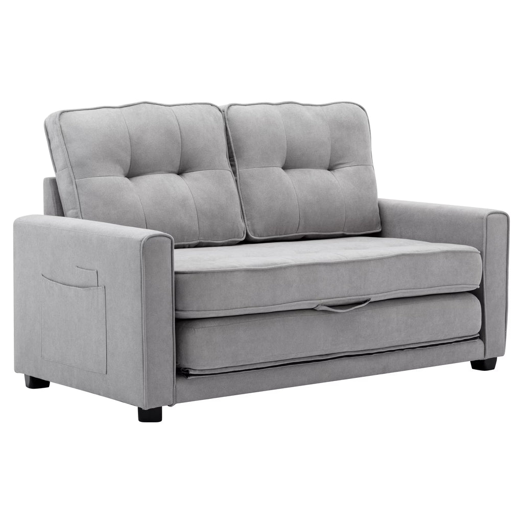 Grey Upholstered Loveseat Sofa with Pull-Out Bed B12129