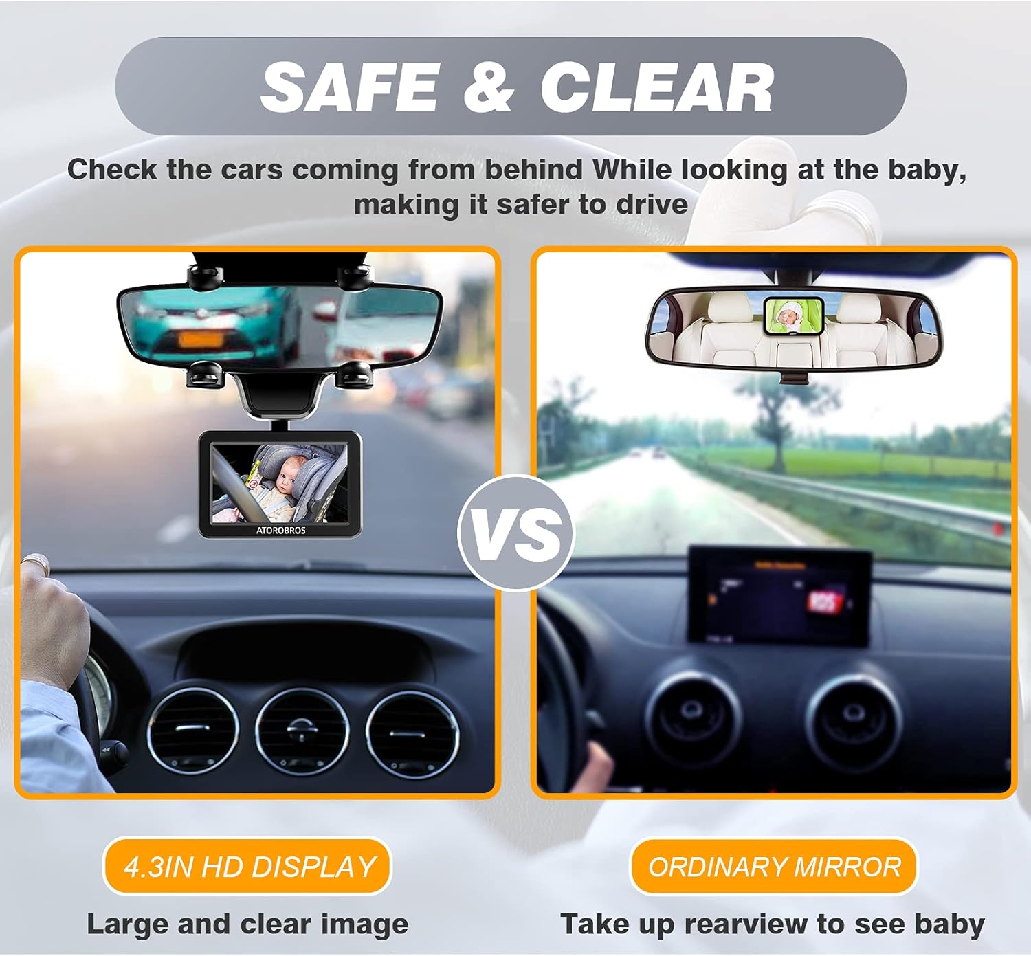 Baby Car Camera with 4.3'' HD Display, 1080P Night Vision, 360° Rearview Mirror Display Bracket R775105