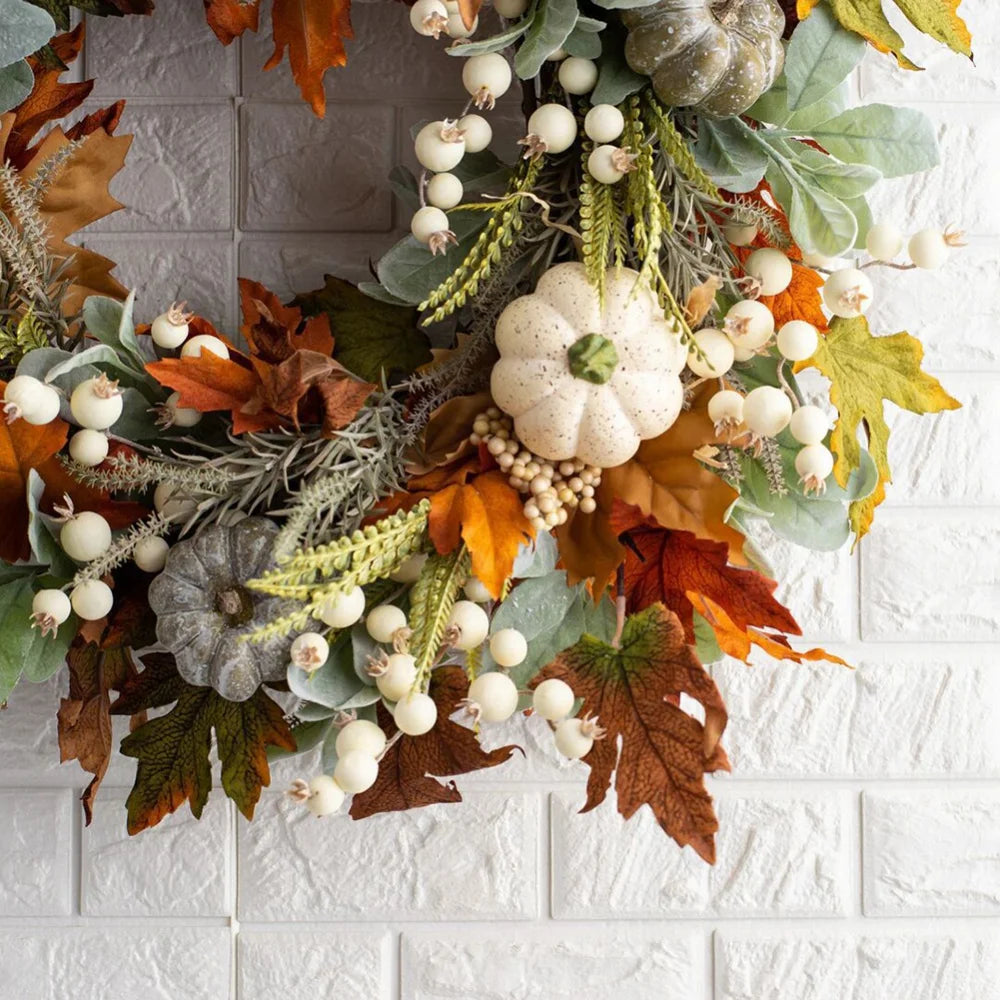 Fall Wreath with Berry Pumpkin and Maple Leaves R74574