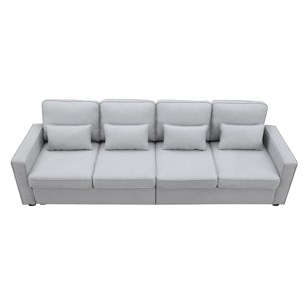 Light Grey 4-Seater Linen Fabric Sofa with 4 Pillows Z17171