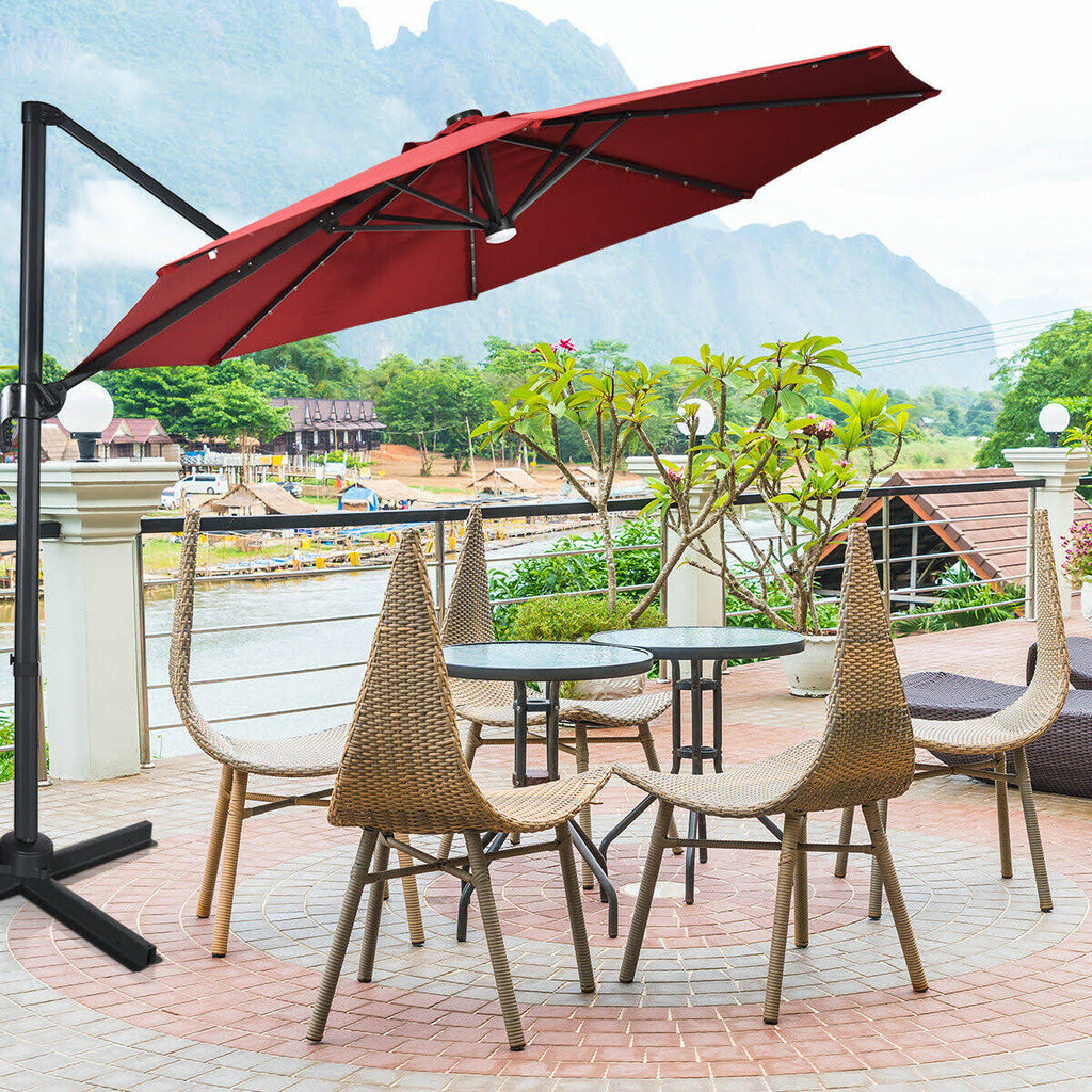 Wine Patio Offset Cantilever Umbrella with Solar Lights X19314