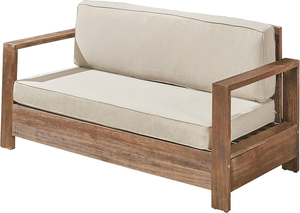 Brushed Brown Patina and Light Gray Acacia Wood Loveseat Q490743