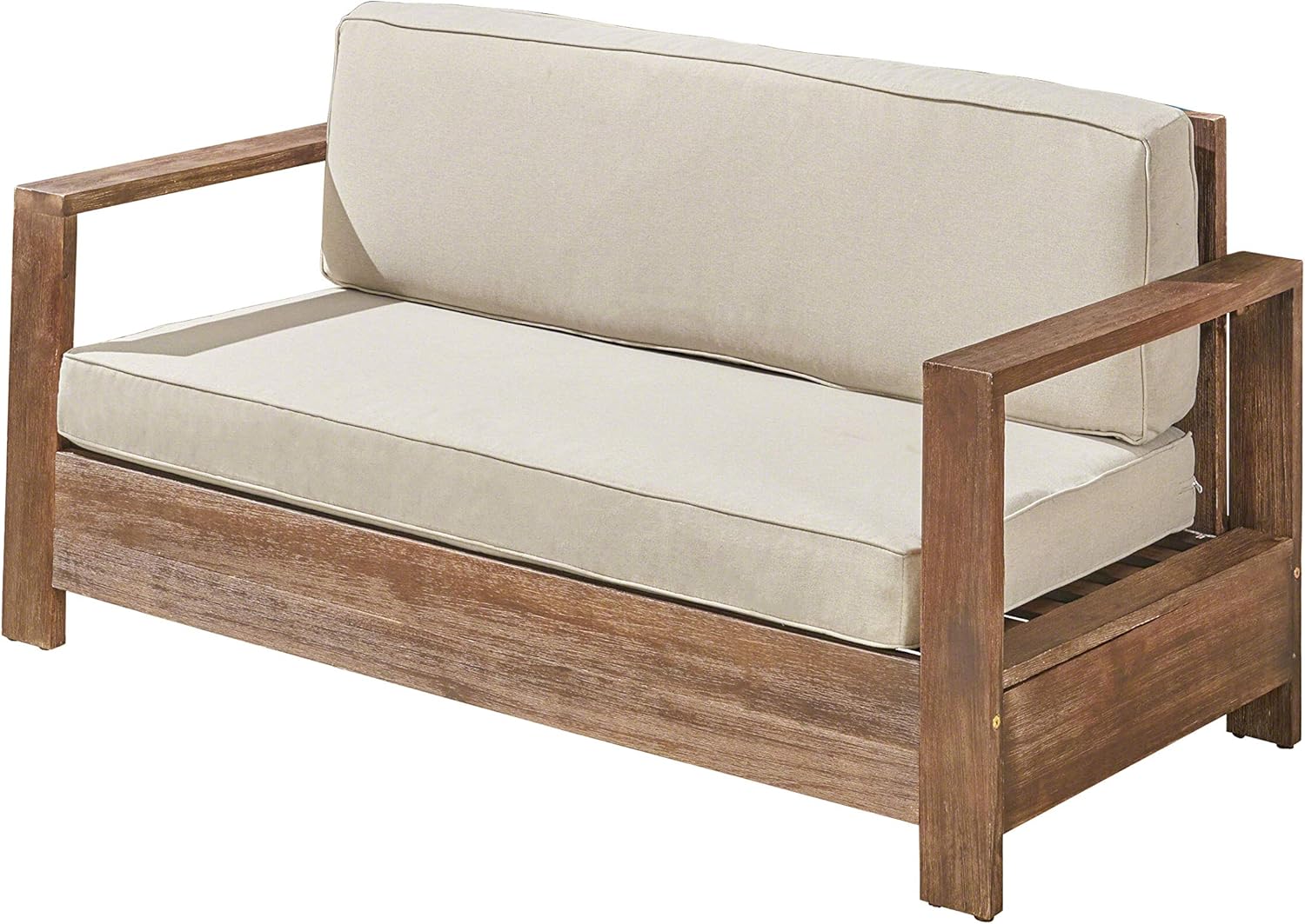 Brushed Brown Patina and Light Gray Acacia Wood Loveseat Q490743