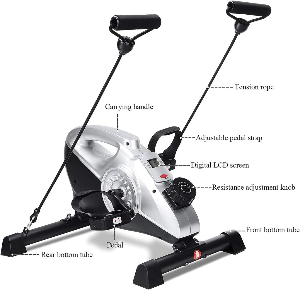 Magnetic Exercise Bike Pedal Exerciser with LCD Monitor and Resistance Bands P412