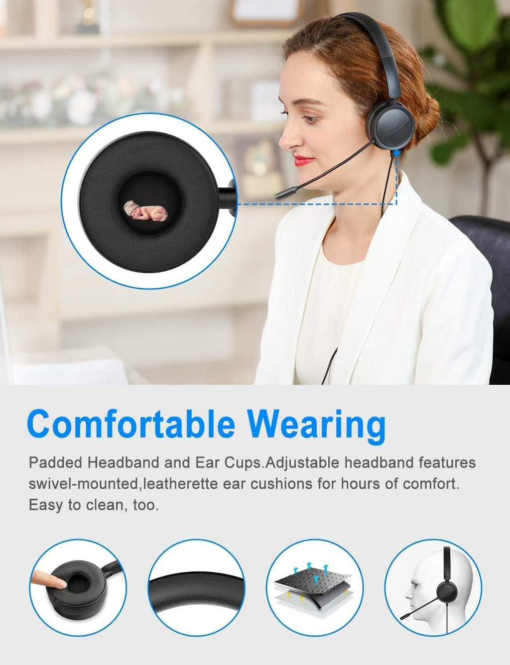USB Headset with Noise Cancelling Micphone and USB-C Adapter J739