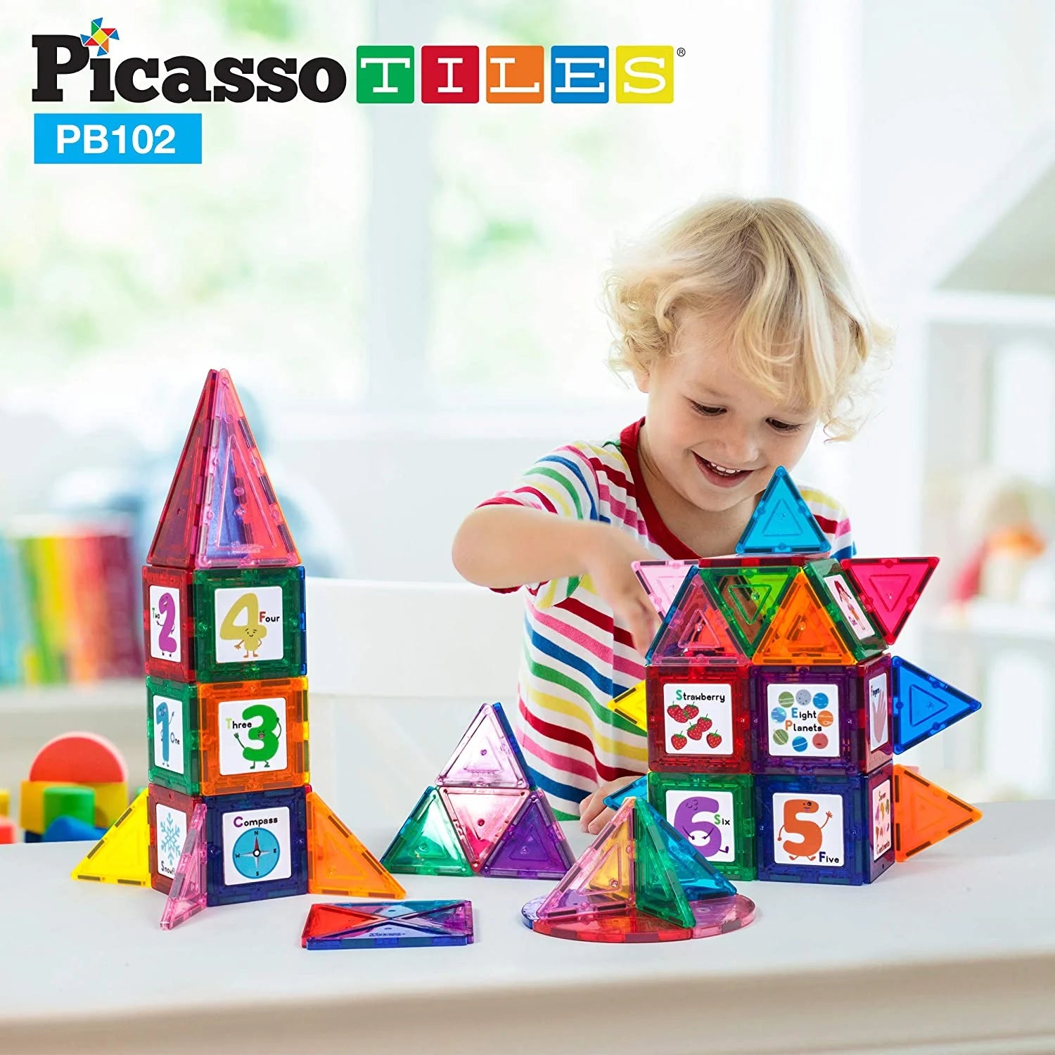 102 Piece Magnetic Tiles Construction Playset W8216