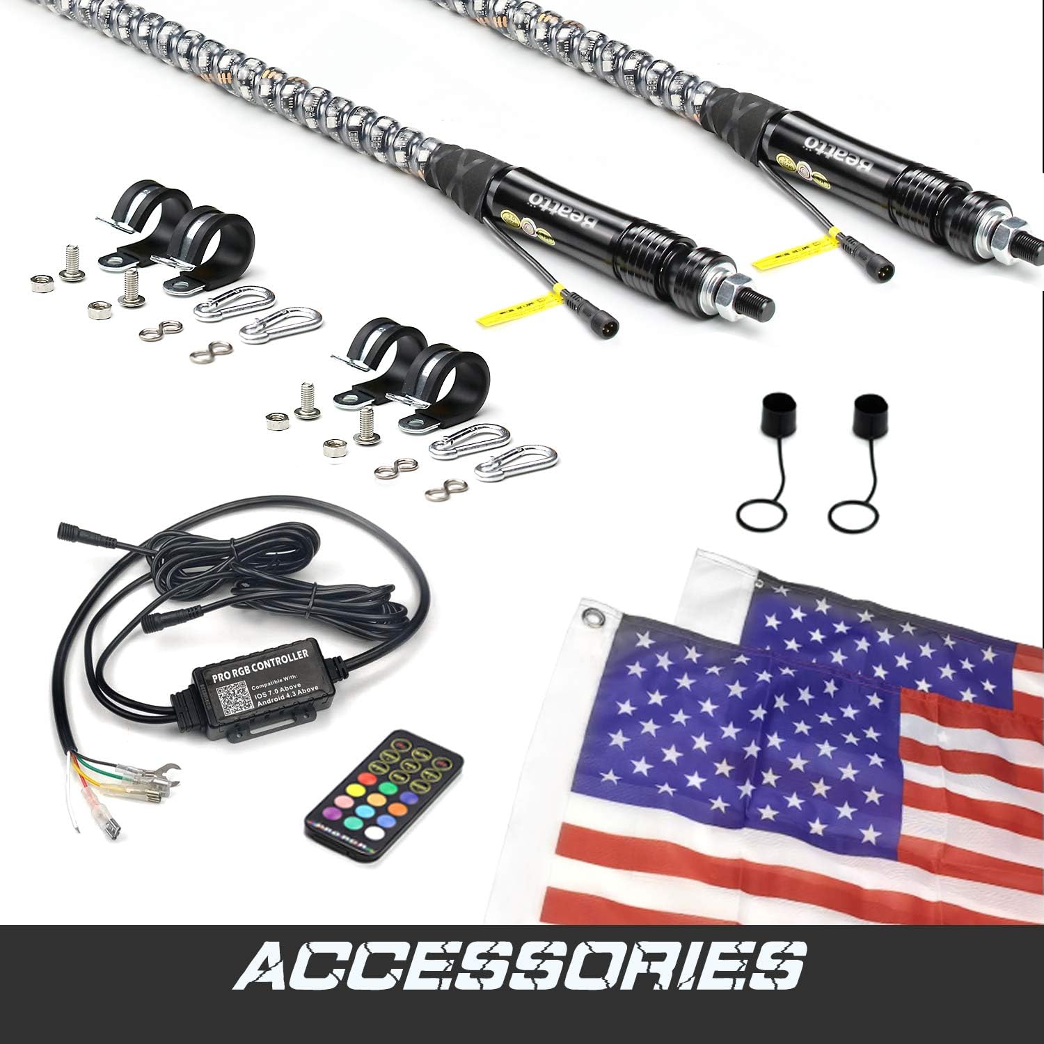 2PCS 5FT LED Whips Light with Remote and app H5206