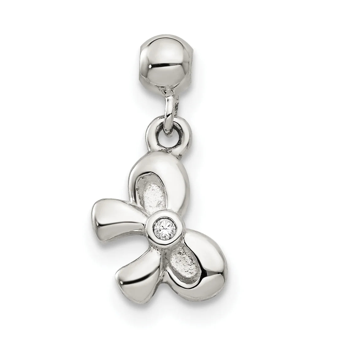 Sterling Silver Created Crystal Bow Charm Pendant with Rope Chain Necklace 20'' Z43312
