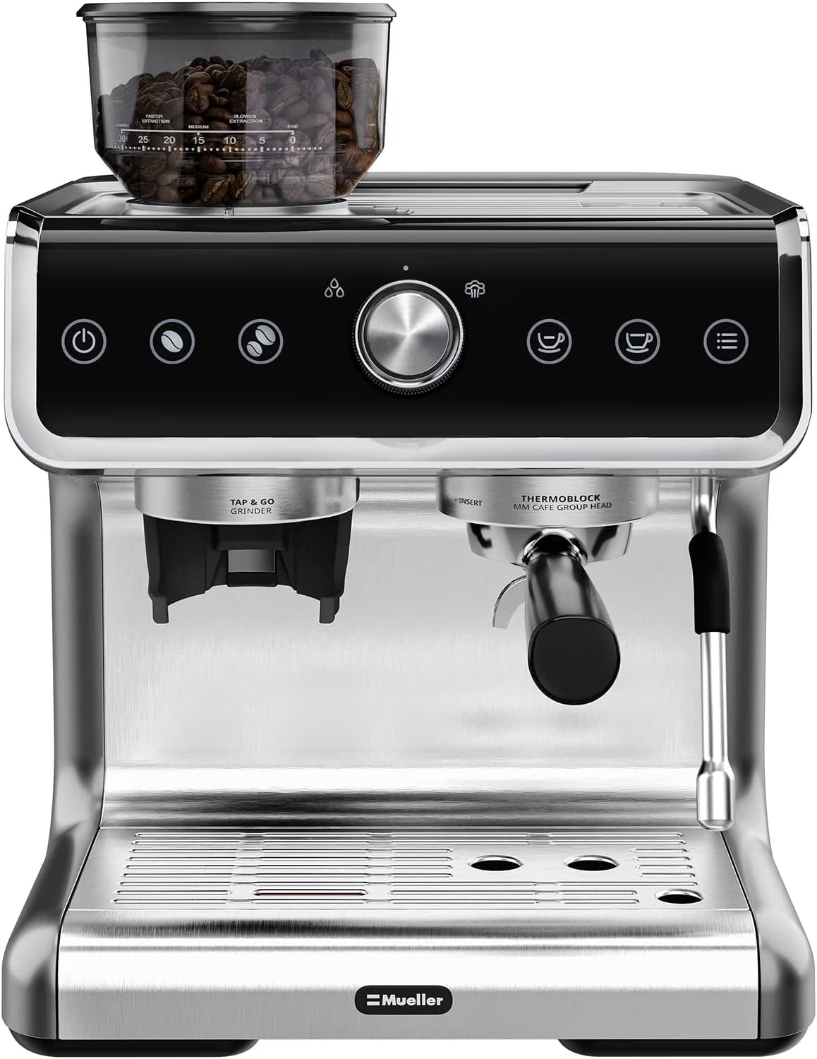 Stainless Steel Espresso Machine with Milk Frother and Grinder J523
