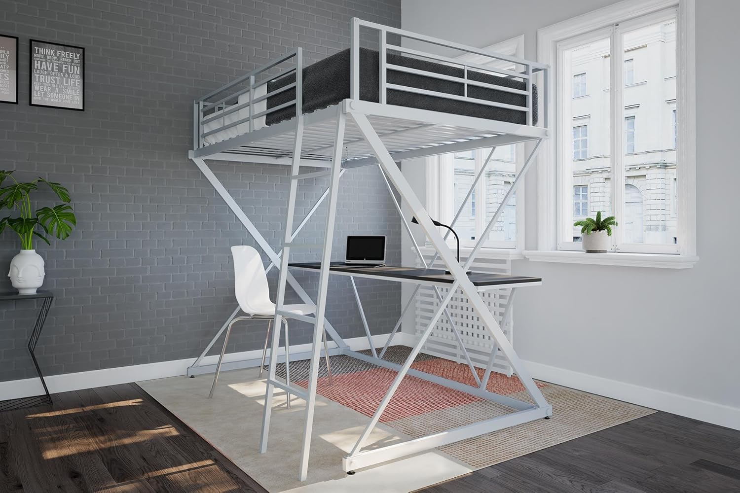 Silver Twin Metal Bunk Bed Frame with Desk F754987