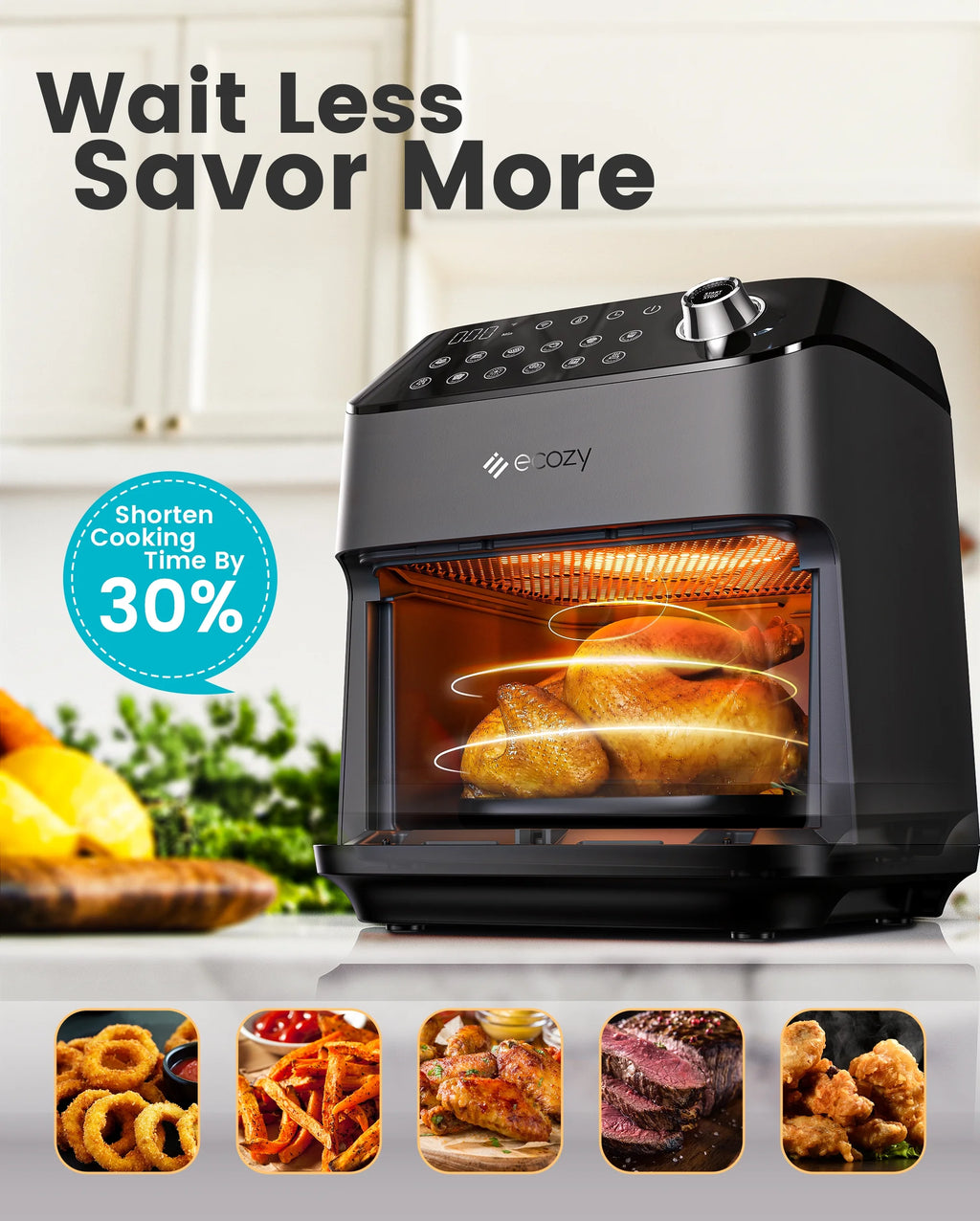 Black 6 Quart Air Fryer with See-Through Window J559