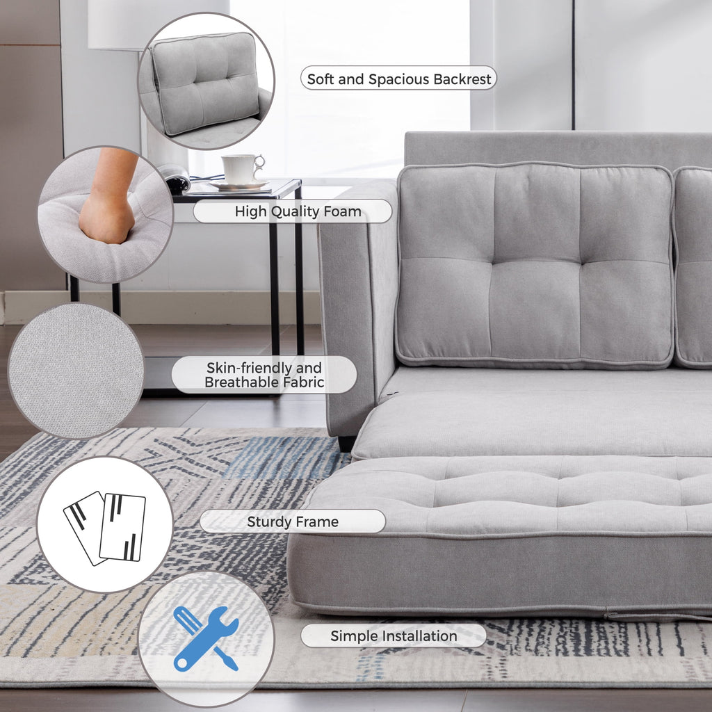 Grey Upholstered Loveseat Sofa with Pull-Out Bed B12129
