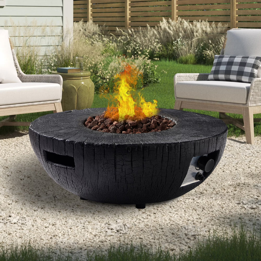 28" Outdoor Fire Pit Propane Fire Pit with Waterproof Cover and Lava Rocks J669423