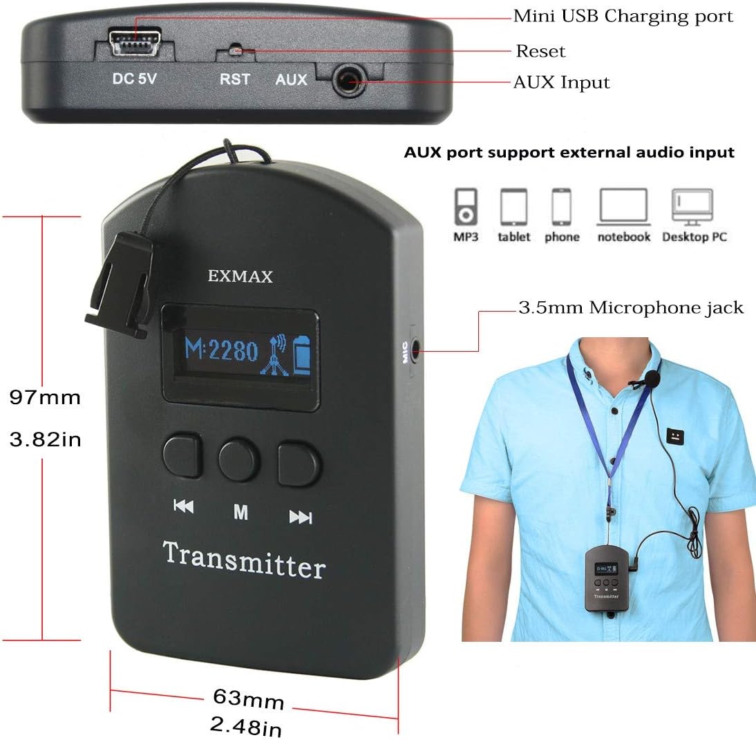 2.4GHz Wireless Audio Tour Guide System - 2 Transmitters 15 Receivers & Silver Storage Case A749262
