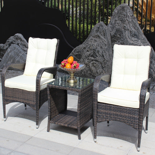 Beige Cushion Wicker Rattan 3 Piece Sectional Sofa W74654