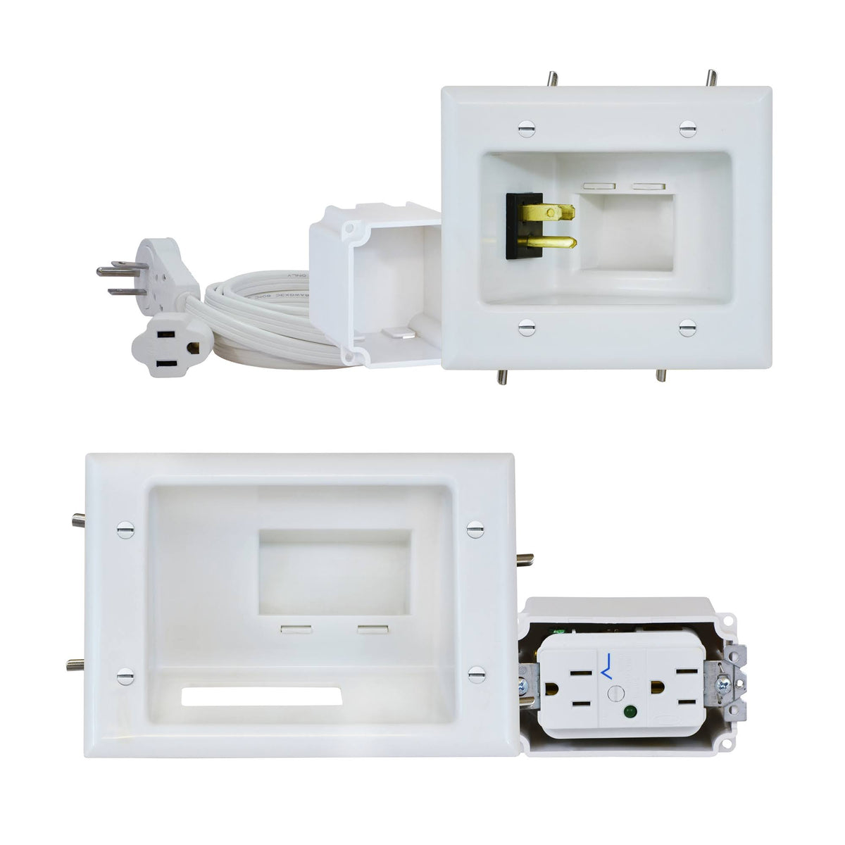 Recessed Pro-Power Kit with Duplex Surge Suppressor and Straight Blade Inlet Mounting Plate - White F582727