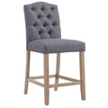 Set of 2 Gray and Brown Button Tufted Counter Chairs Z69320