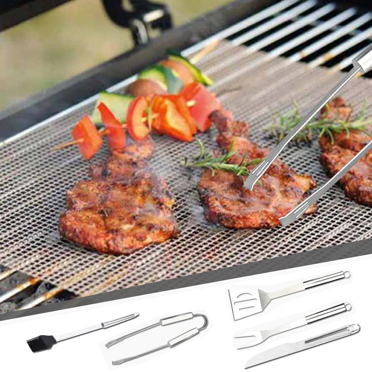 5PCS Stainless Steel BBQ Grill Utensils Kit with Case H147
