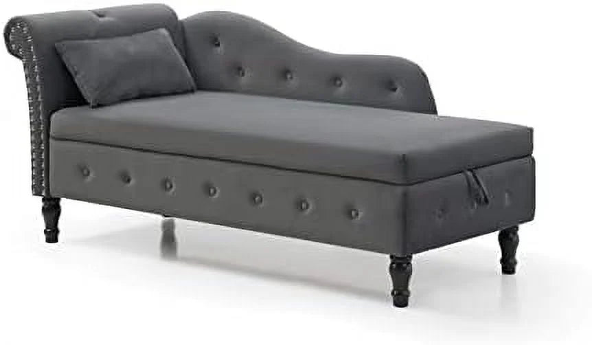 Blue Upholstered Chaise Lounge Chair with Pillow Solid Wood V455