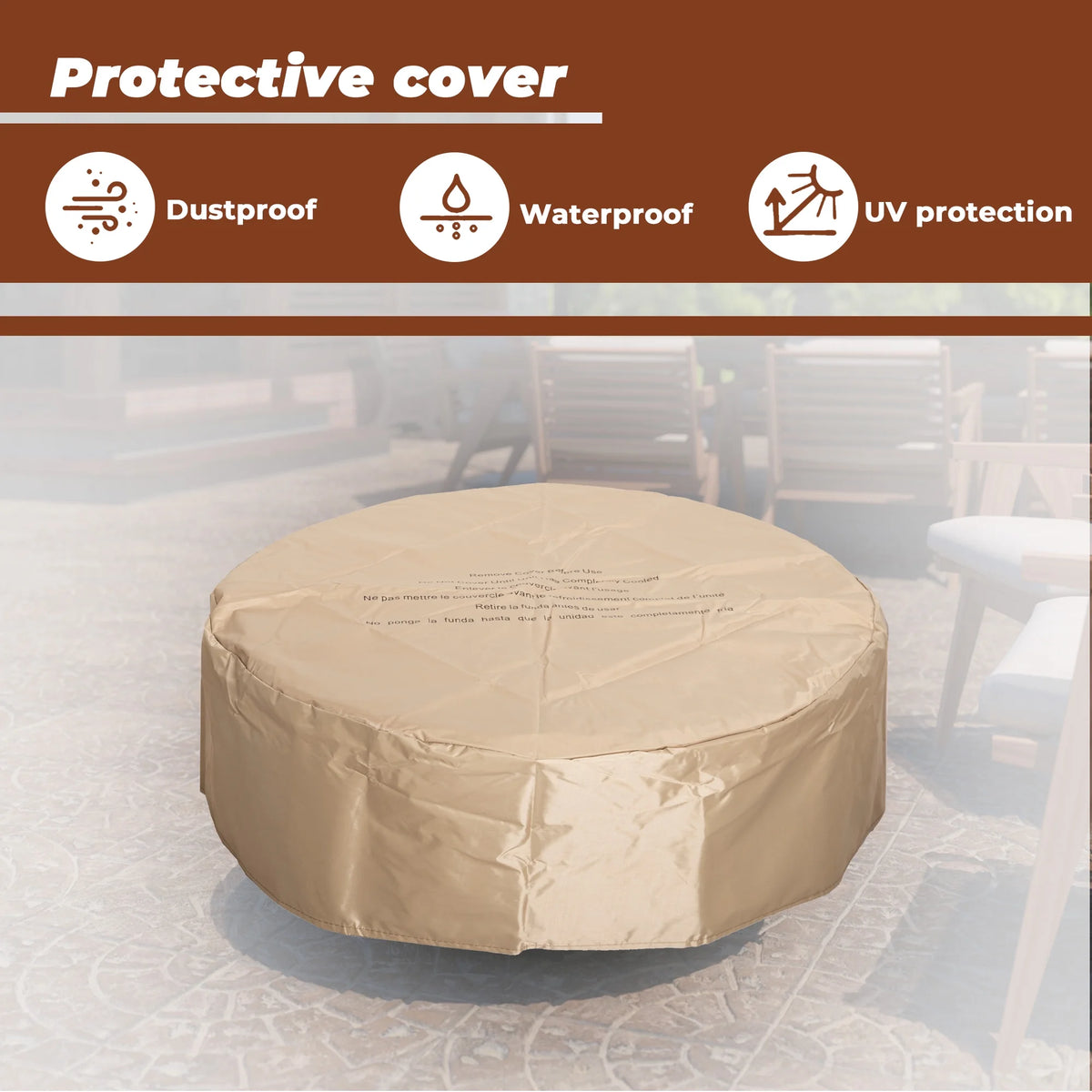28" Outdoor Fire Pit Propane Fire Pit with Waterproof Cover and Lava Rocks J669423