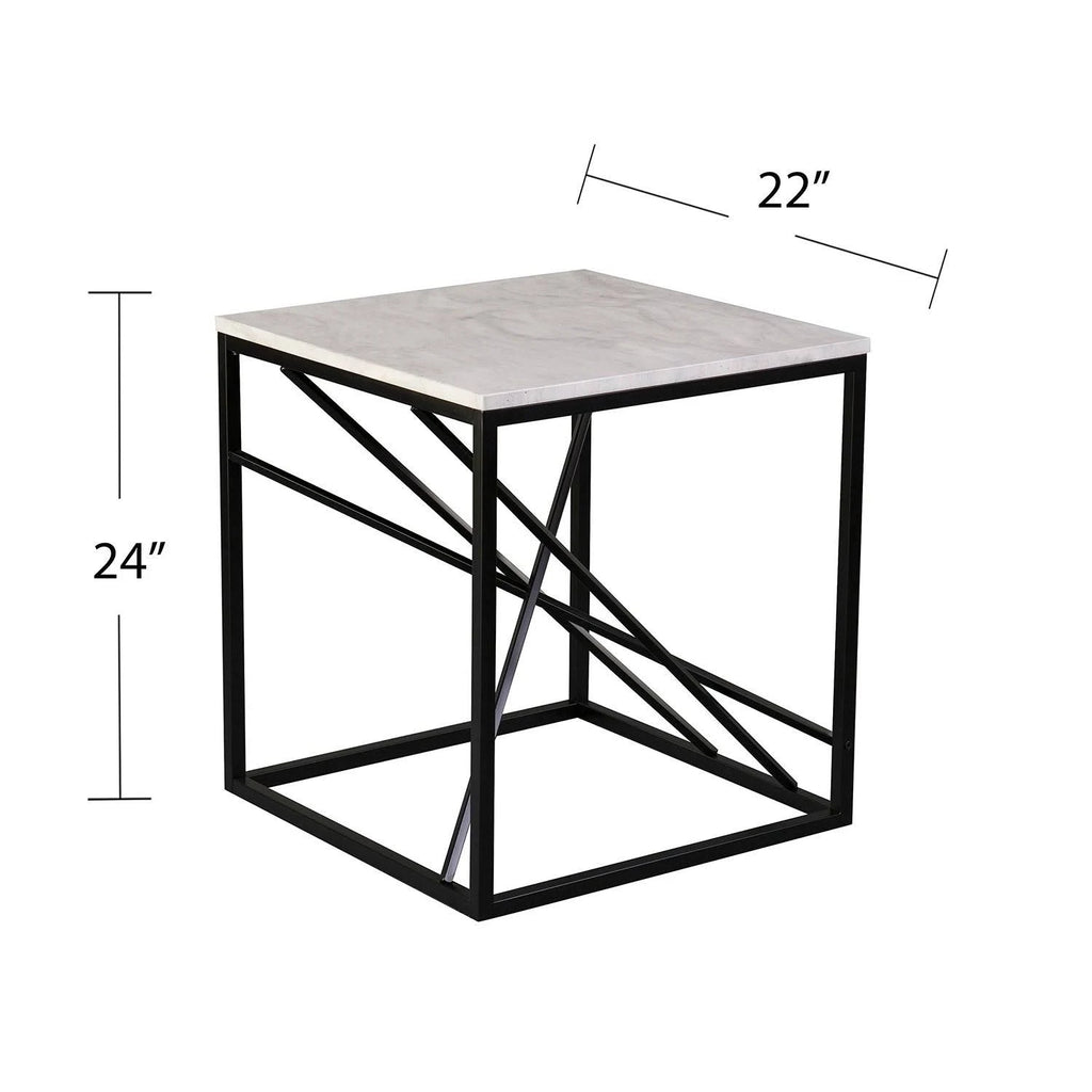 White Faux Marble End Table E856671