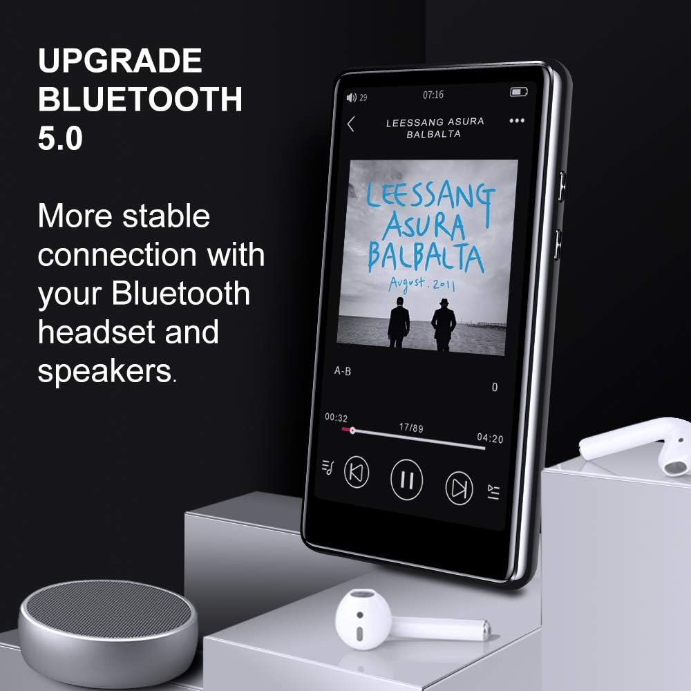16GB Bluetooth MP3 Player with Touchscreen, FM Radio, Micro SD Slot, Headphones + Case, Pack of 2 J519
