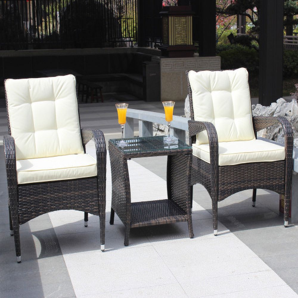 Beige Cushion Wicker Rattan 3 Piece Sectional Sofa W74654