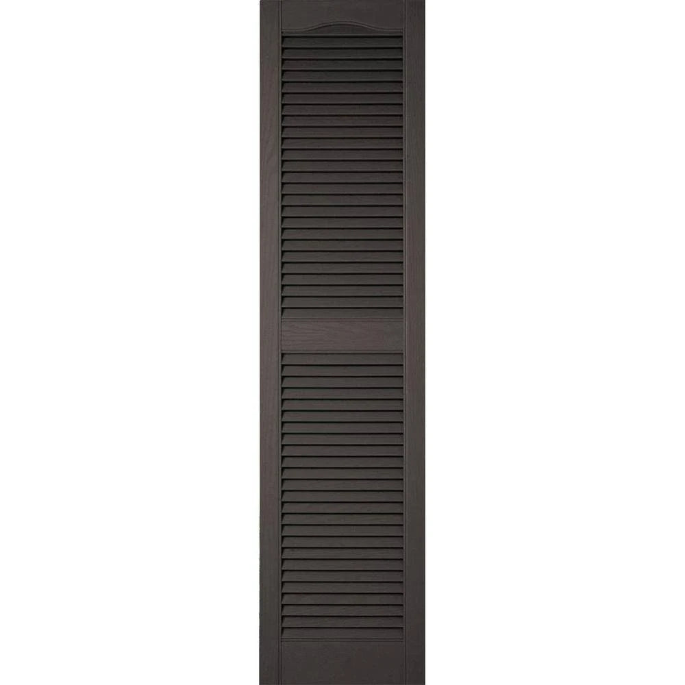 18 inchw x 50 inchh Vinyl Cathedral Top Center Mullion Open Louver Shutters with Shutter-Loks Per Pair Z320