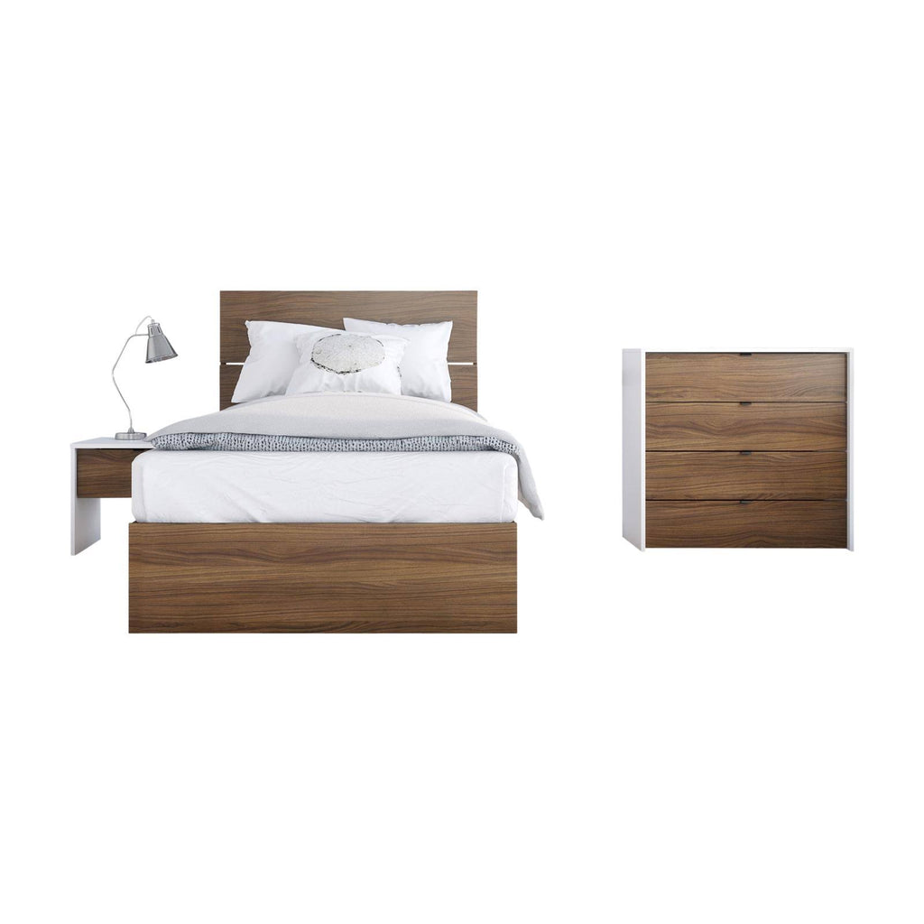 4 Piece Twin Size Bedroom Set Walnut White X804926